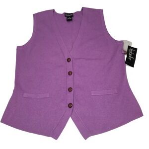 VTG Rafaella V Neck Button Front Women's Knit‎ Vest L Preppy Academia Career Y2K